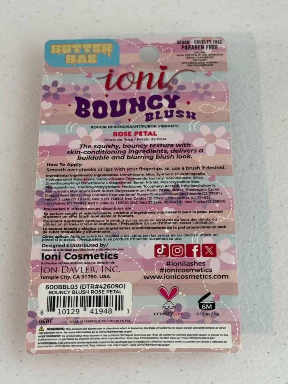 Ioni Butter Bae Bouncy Blush Rose Petal Cheek Lip Color New